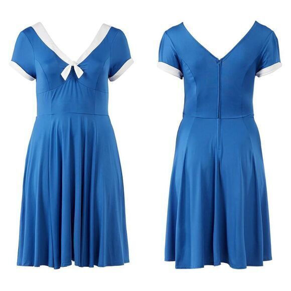 Unique‎ Vintage Gwynnie Bee Contrast Trim Blue Dress, 4X - Picture 1 of 16